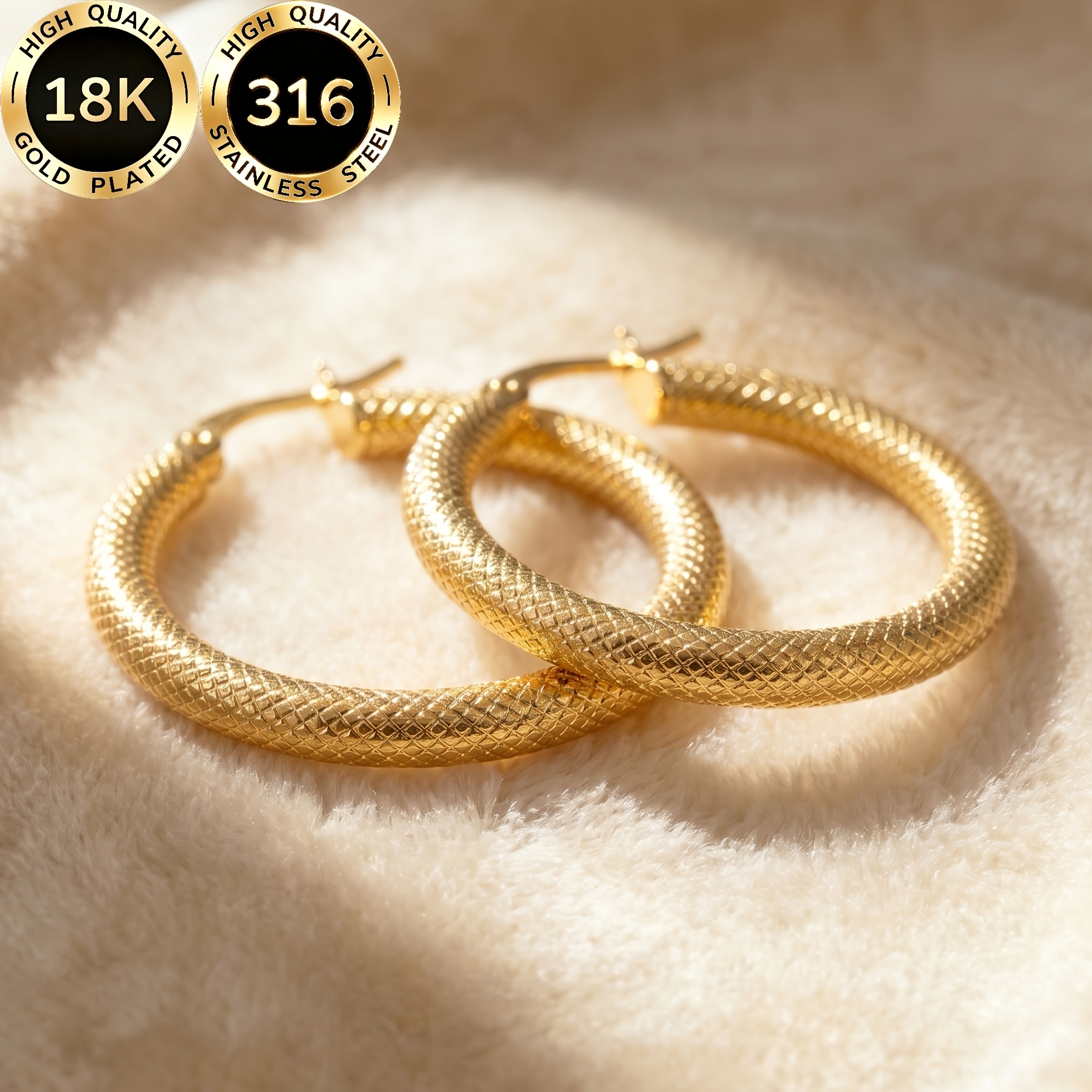 Women's 18K Gold Plated Stainless Steel Carved Pattern Earrings